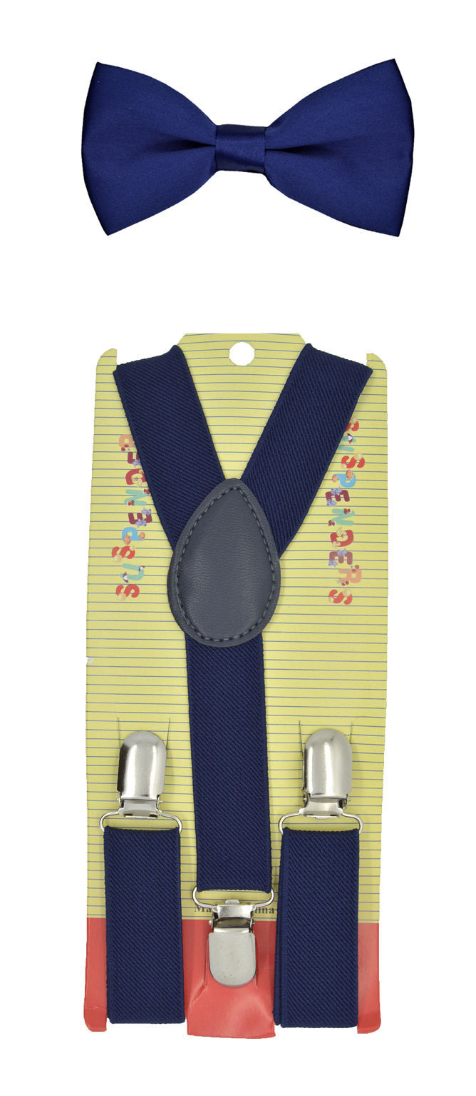 Kids Toddler NAVY SUSPENDERS And BOW TIE Matching Set suspenders