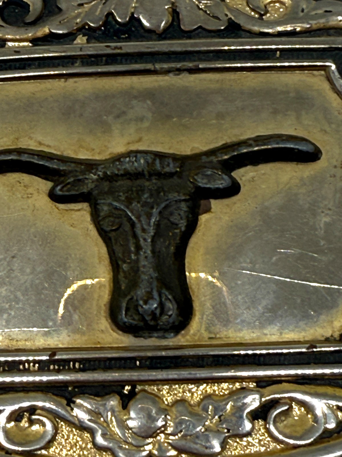 Vintage Longhorn Belt Buckle Metal Cow Steer Distressed Western