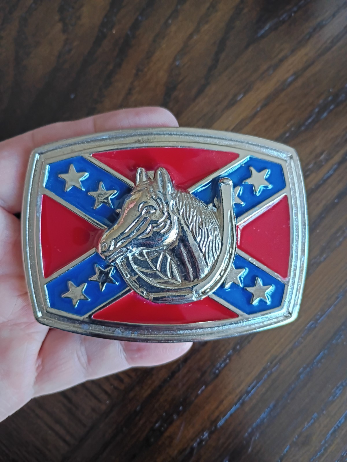 Red White Blue Stars Horse Shoe Belt Buckle New