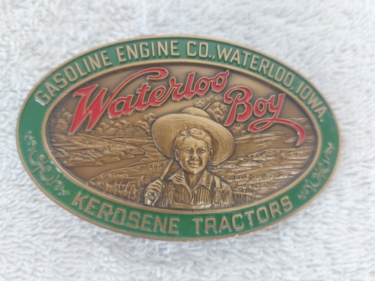 SOLID BRASS WITH ENAMEL GASOLINE ENGINE CO. BELT BUCKLE