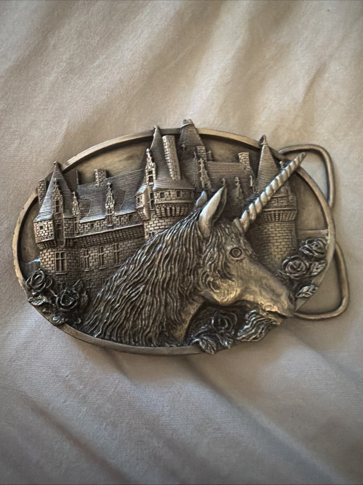 VNTG 1983 Bergamot Brass Works -Castle with Unicorn Belt Buckle made In USA V48