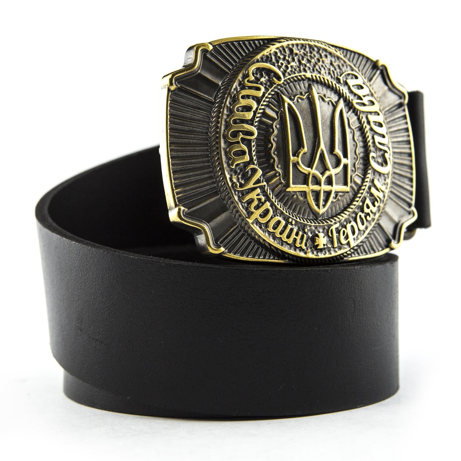 Brass belt buckle Glory to Ukraine!, National Ukrainian trident belt buckle