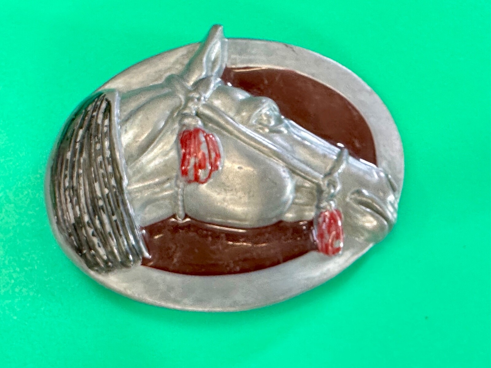 Raised Horse Head Vintage Cowgirls Red Enamel Accents Belt Buckle