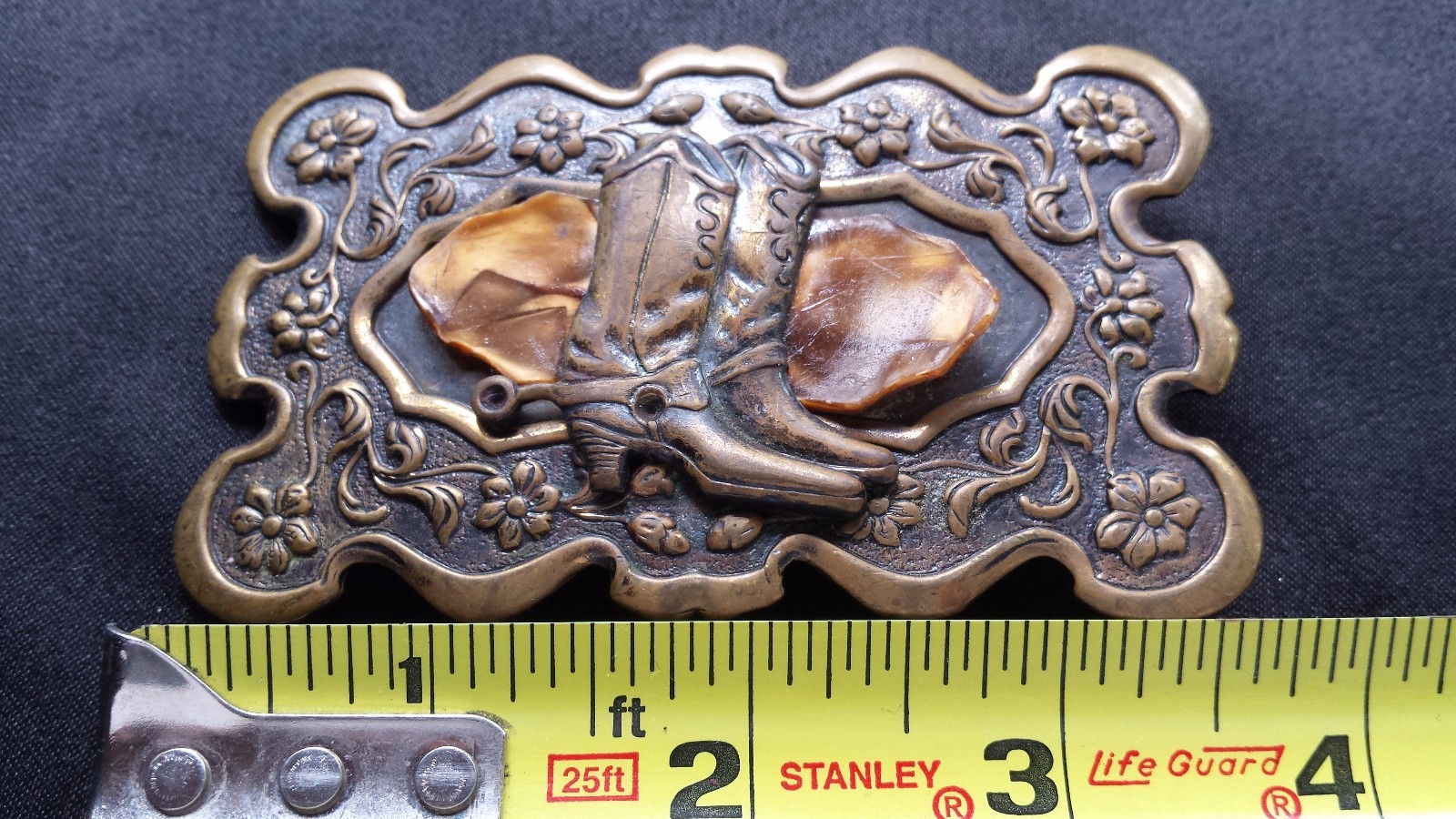 WESTERN COWBOY BOOTS FLORAL BELT BUCKLE INSERT DARK BRONZE BRASS TONED