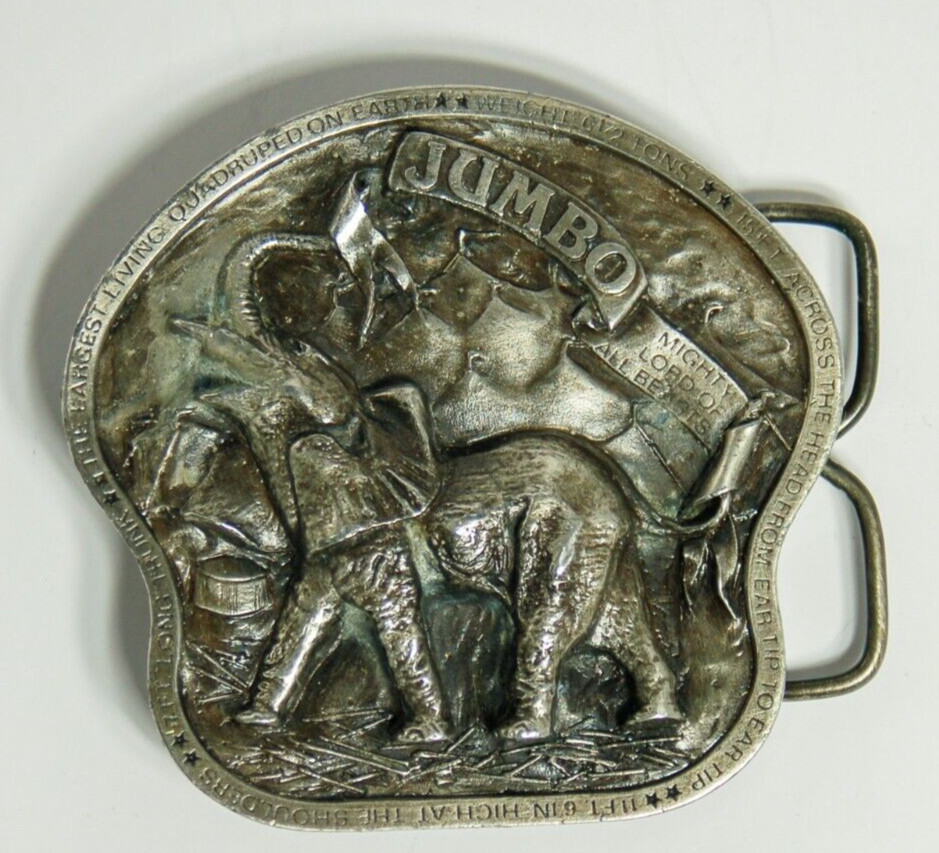 Jumbo Elephant western belt buckles pewter 1978 Bergamot Brass Works 3 inch