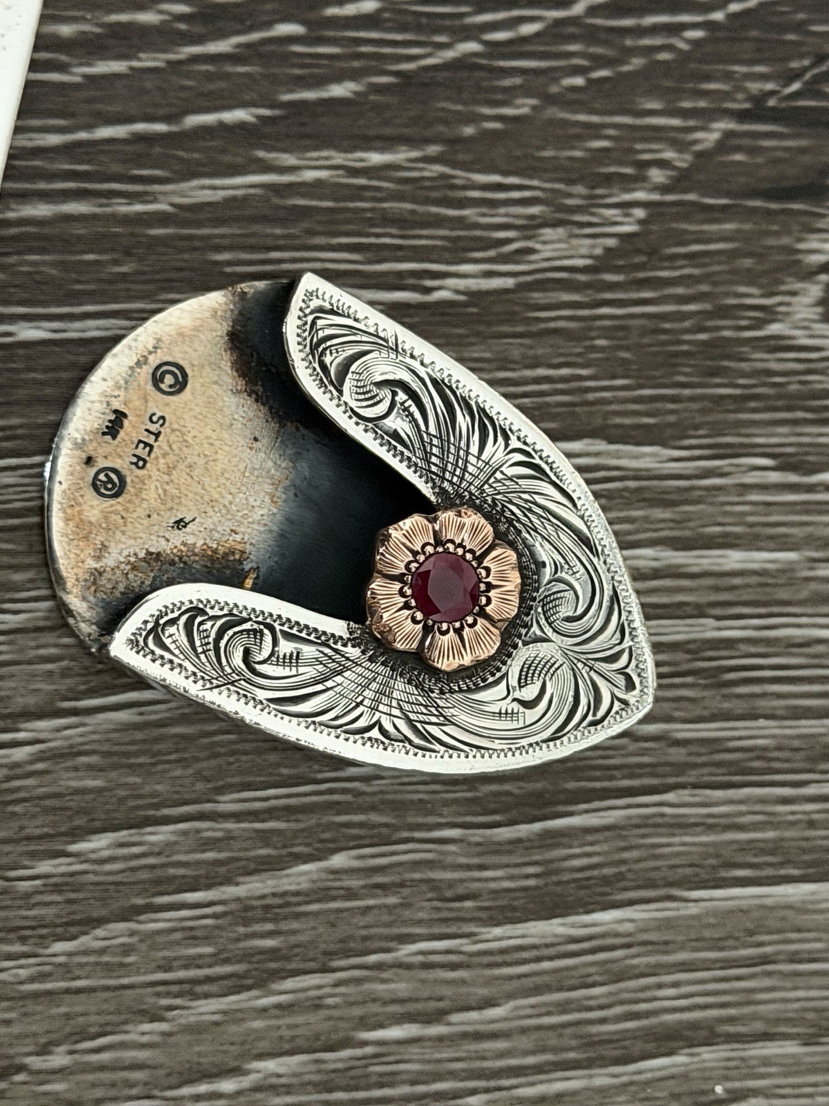 Clint Orms 14k Gold + Ruby belt buckle Set