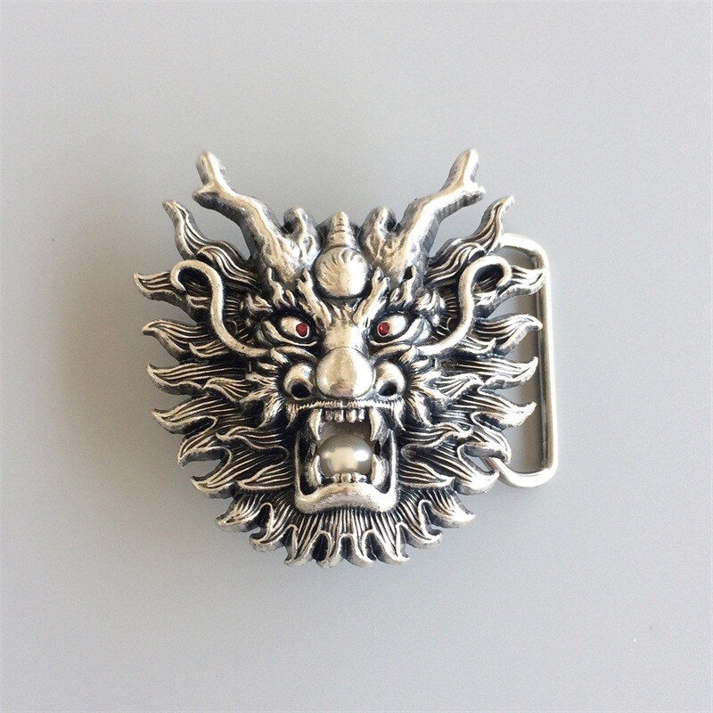 Vintage Silver Plated Imitate Plastic Peal Rhinestones Dragon Belt Buckle