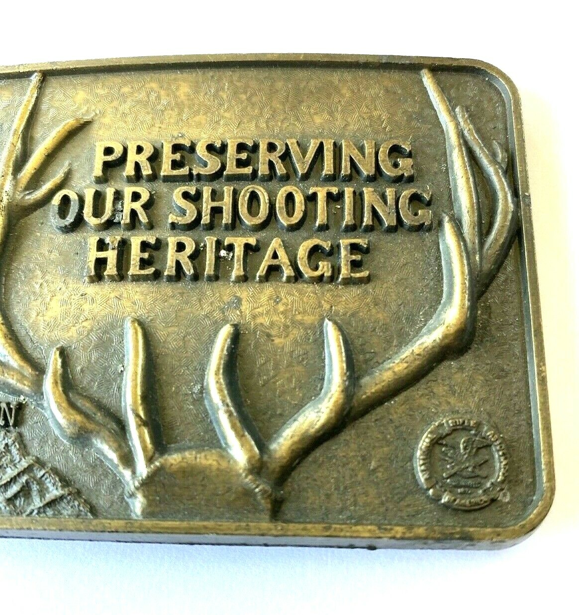 NRA Deer Hunting Belt Buckle Brass Gold Whittington Preserving Mens Unisex