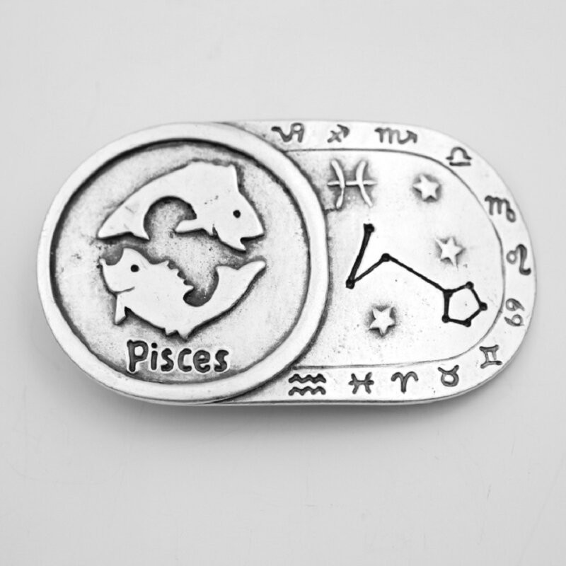 Aquarius Zodiac Belt Buckle Antique Silver Rectangle Modern Style
