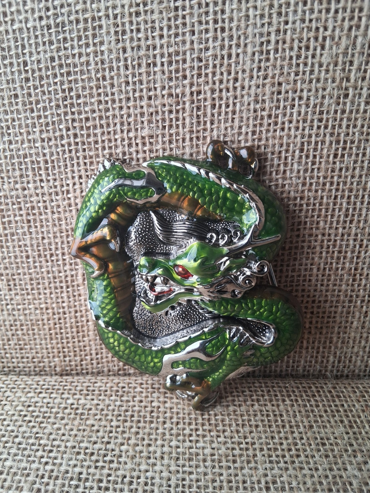 Green Enamel Chinese Dragon Belt Buckle 3D Fantasy Mythical Novelty