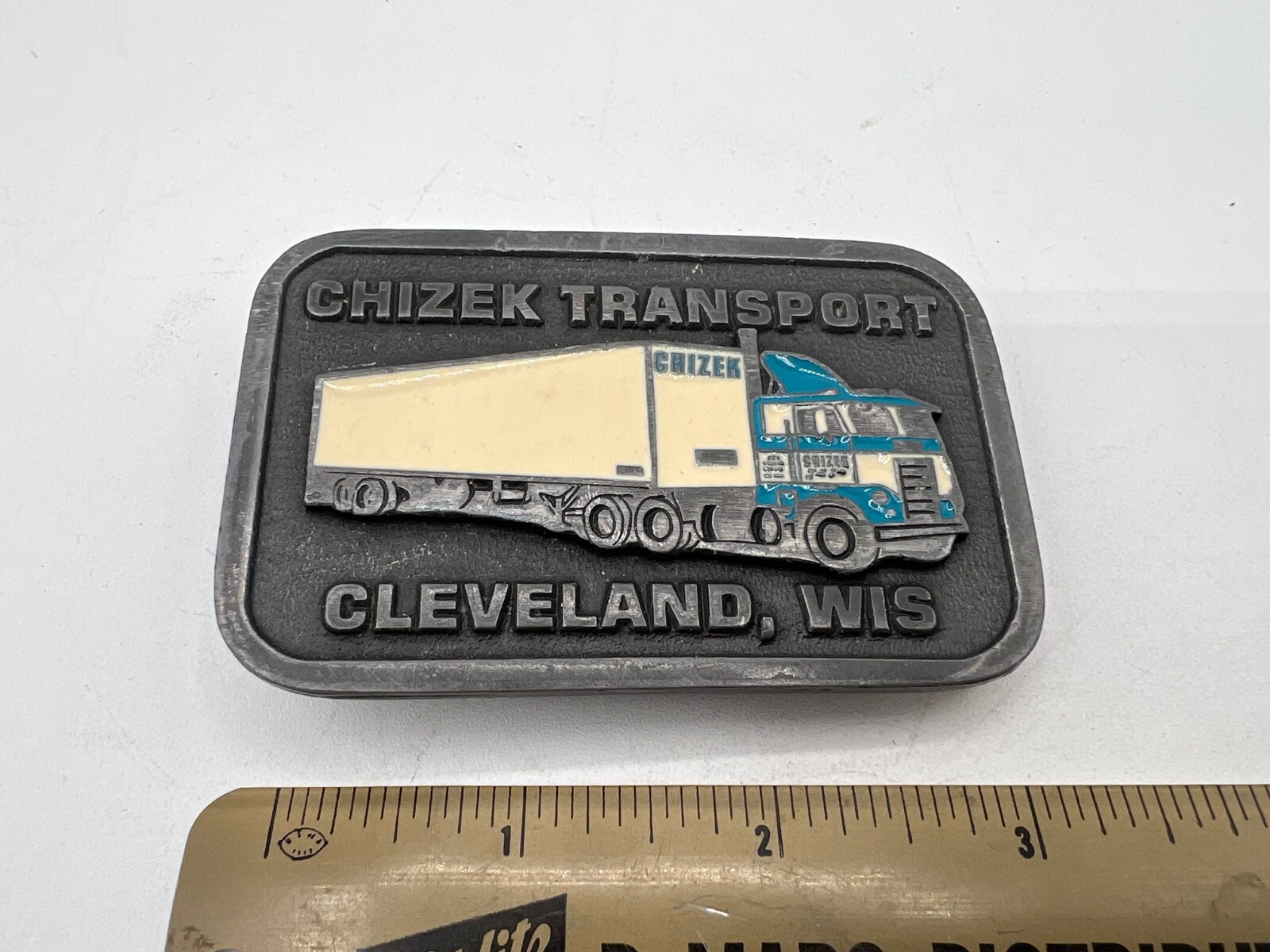 Vintage CHIZEK TRANSPORT Cleveland Wisconsin Belt Buckle / CD HIT Made in USA