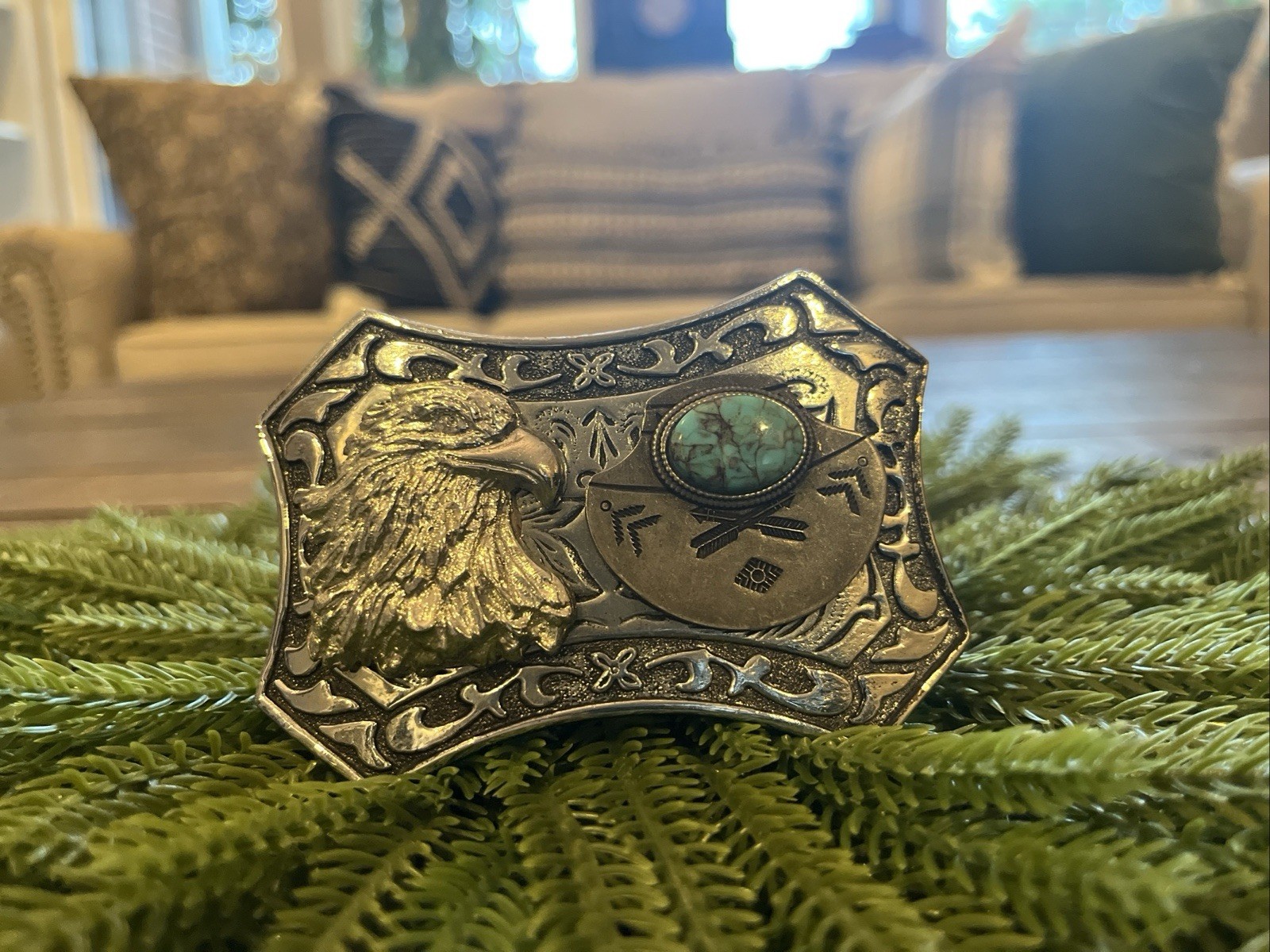 American Eagle Belt Buckle with a Navaho Indian Design W/Turquoise Accent ladies