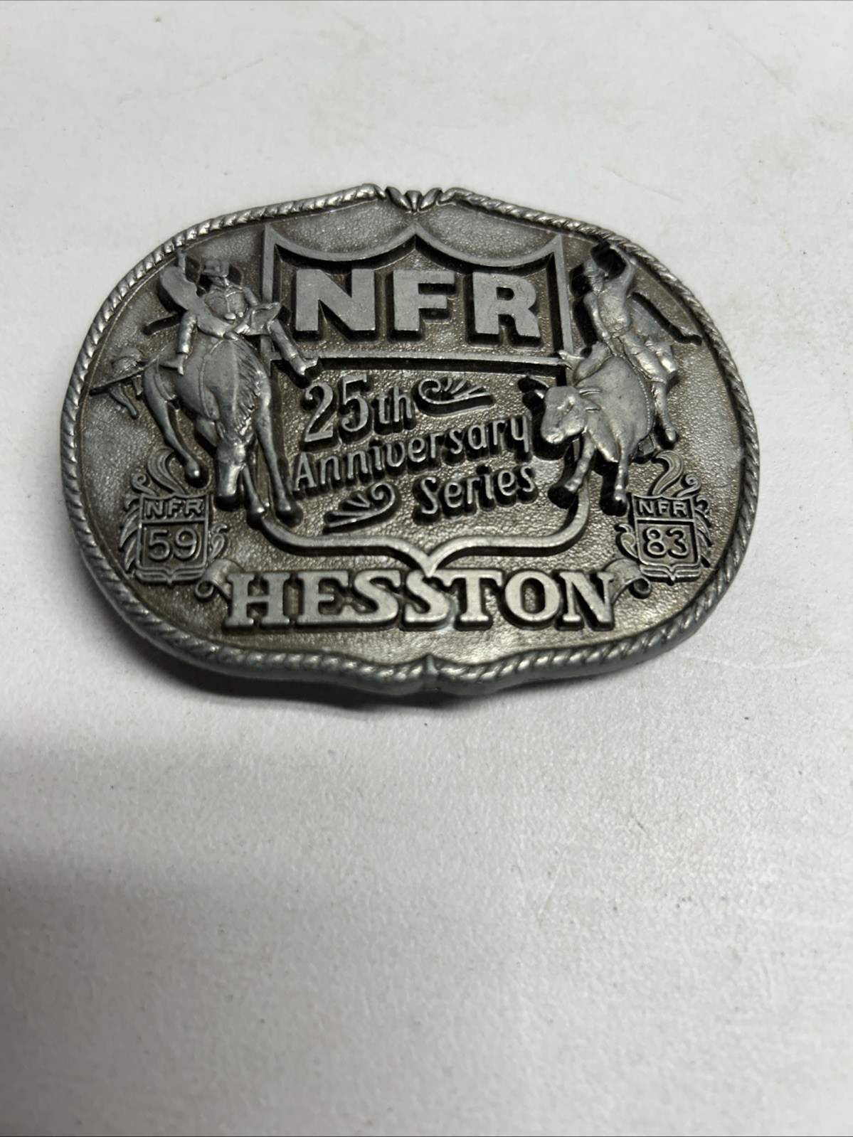 National Finals Rodeo Hesston 25th Anniversary NFR Adult Buckle VTG 1983