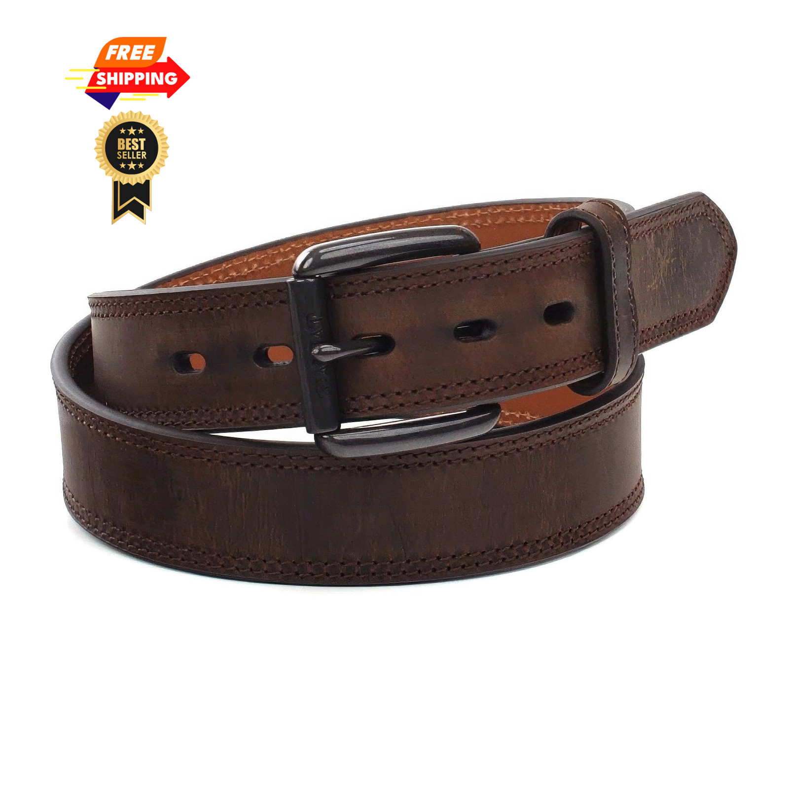 ARIAT Men&rsquo;s Double-Stitched Leather Roller Buckle 40 (36–37&Prime; Waist), Brown