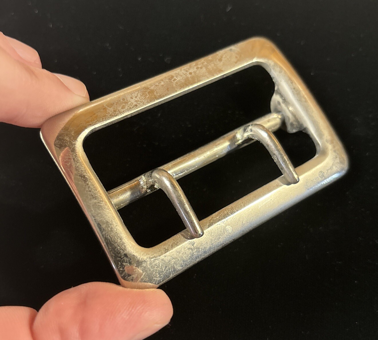 Vintage Solid Brass Chrome Plated 2.25” Double Prong Duty Belt Buckle USA #3