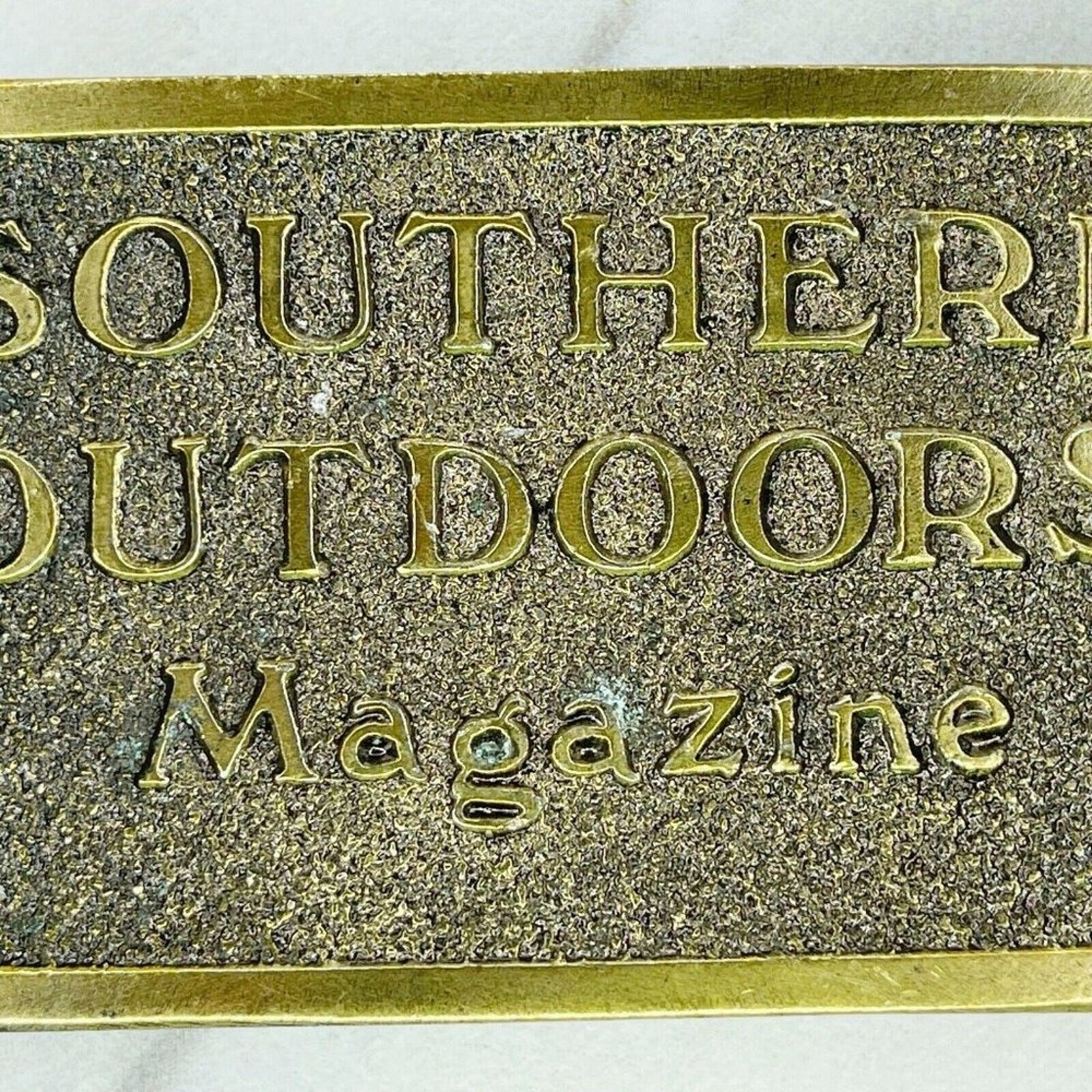 Vintage 1982 Great American Buckle Co Southern Outdoors Magazine Belt Buckle