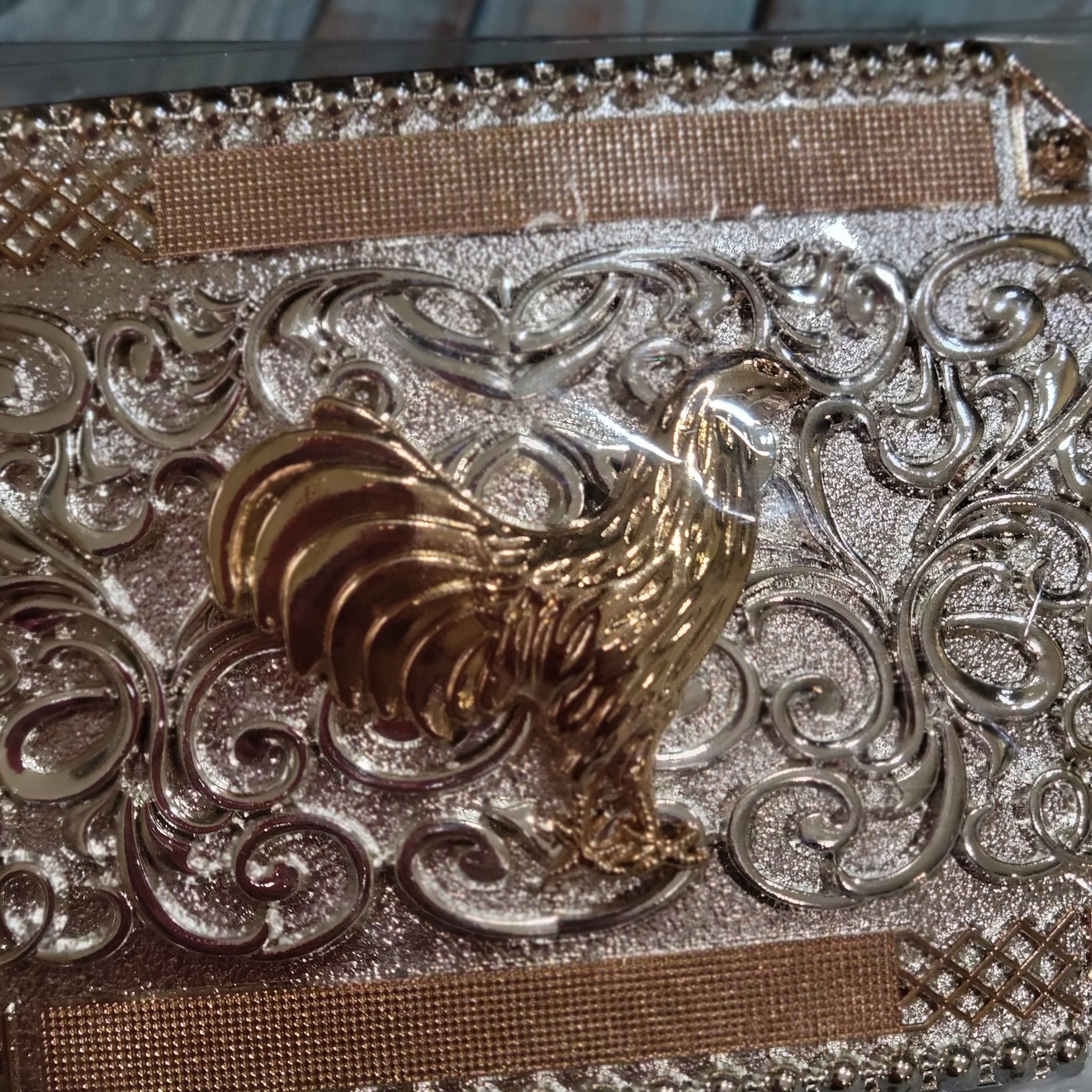 Rooster Cowboy Belt Buckle Western HebillaSilver & Rosetone 4×3.5 Inch
