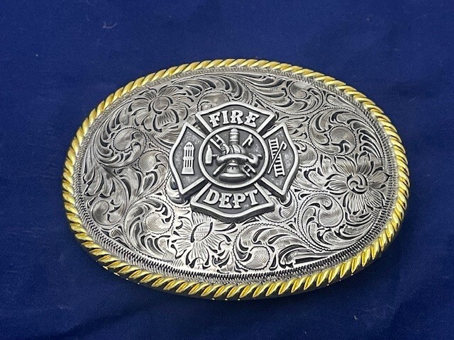 Firefighter FD Fire Department Western Style Buckle (Pewter)