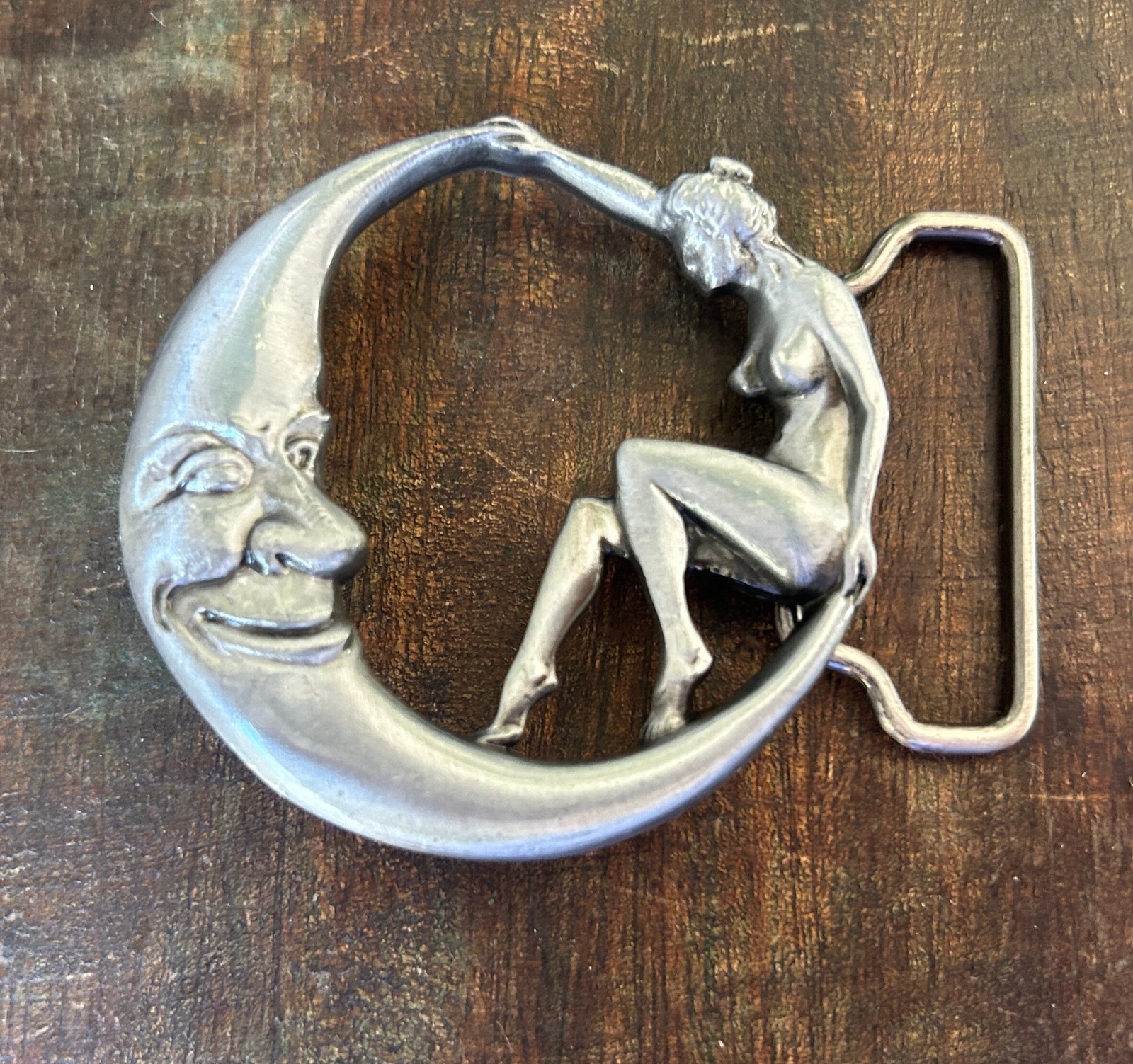 Woman on the Moon Pewter Belt Buckle Sexy Lady Art Deco Vintage Style