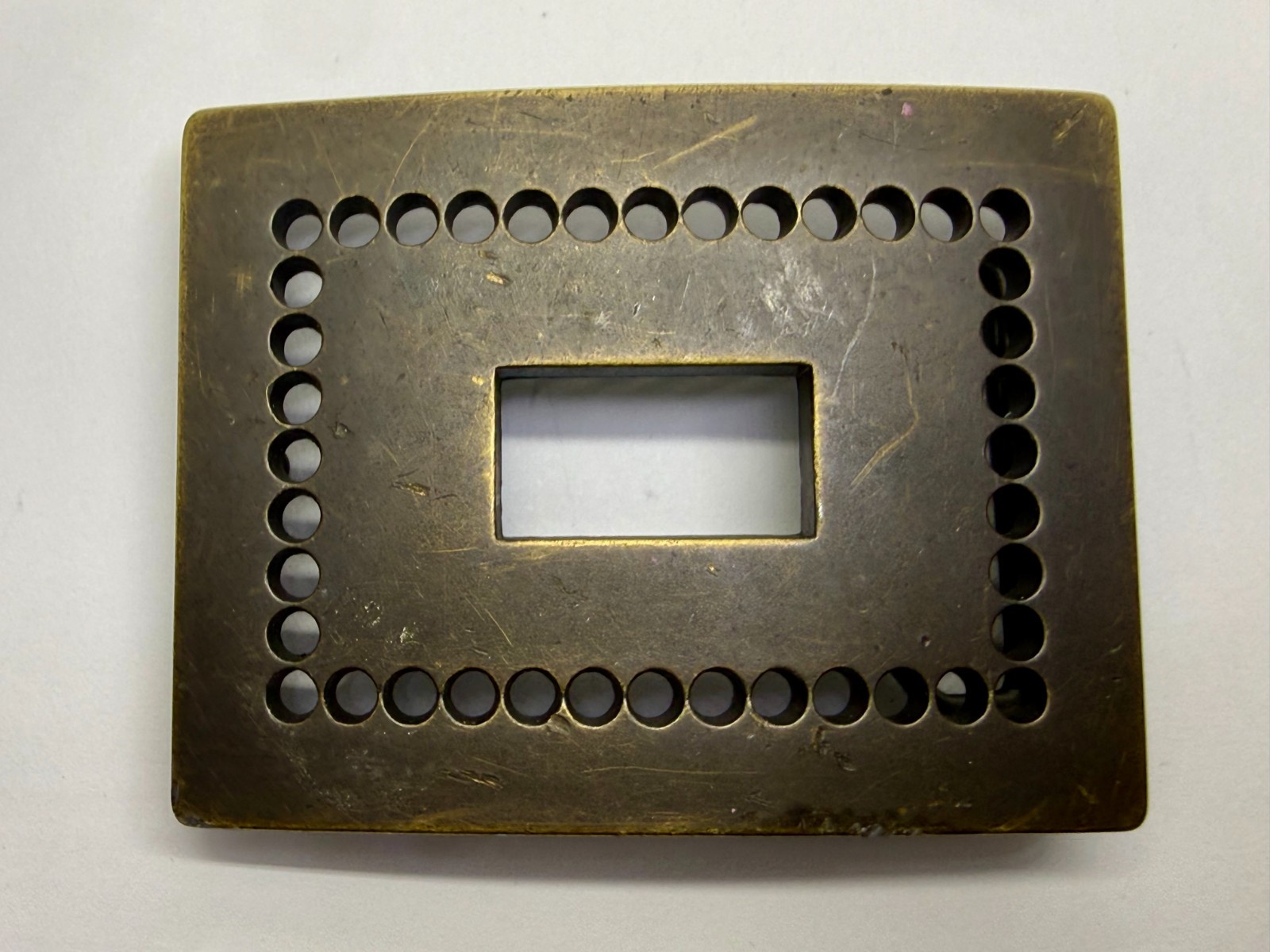 Rectangular Openwork Unique Hole Border Outlined Retro Brass Tone Belt Buckle