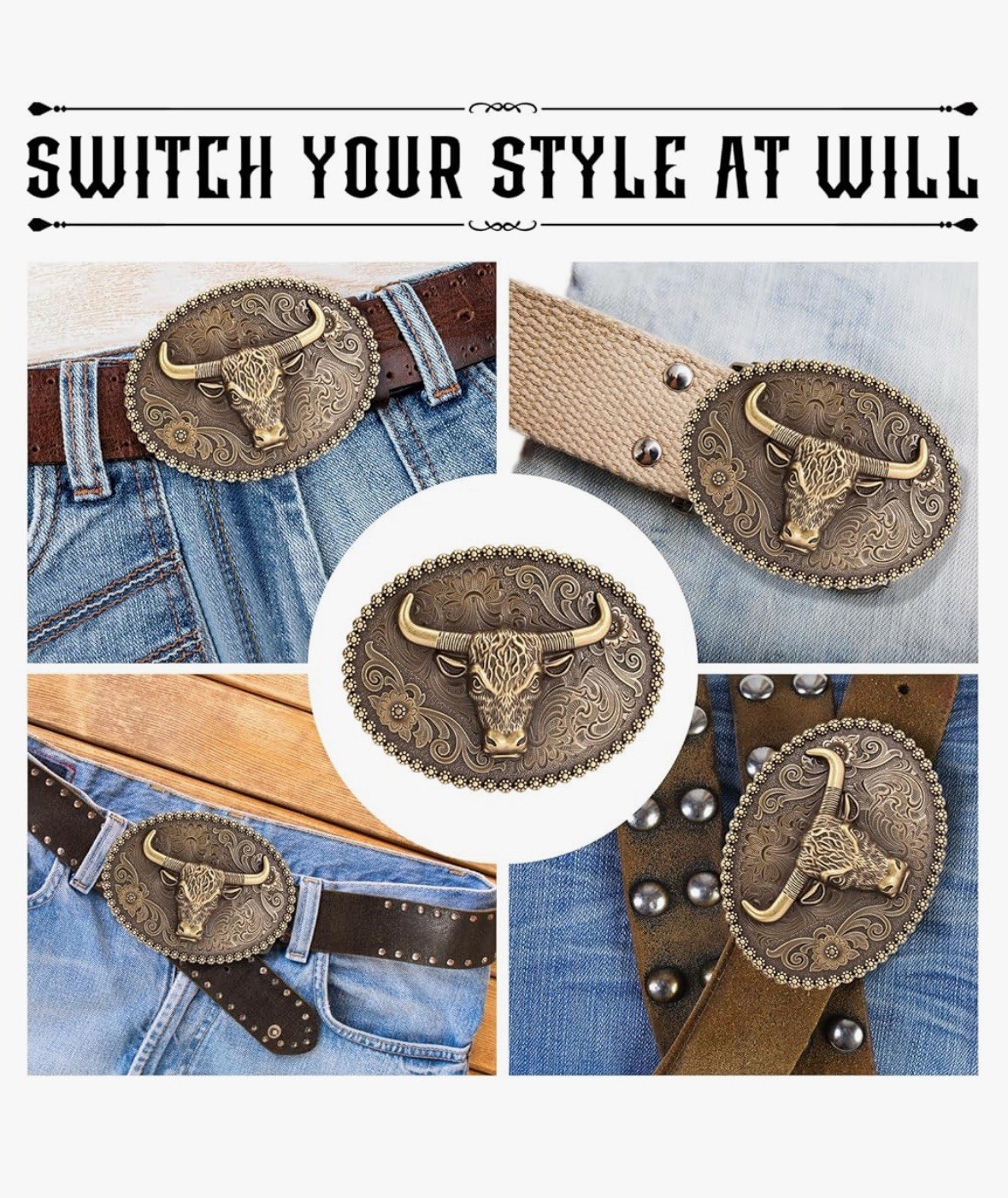 Western Cowboy Belt Buckle – Texas Bull Skull Belt Buckle for Men women