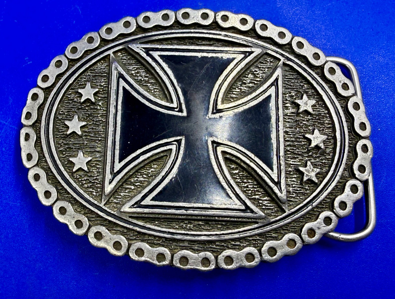 Maltese Celtic Iron Cross Chained Border Gothic Punk Biker Vibe EJC Belt Buckle