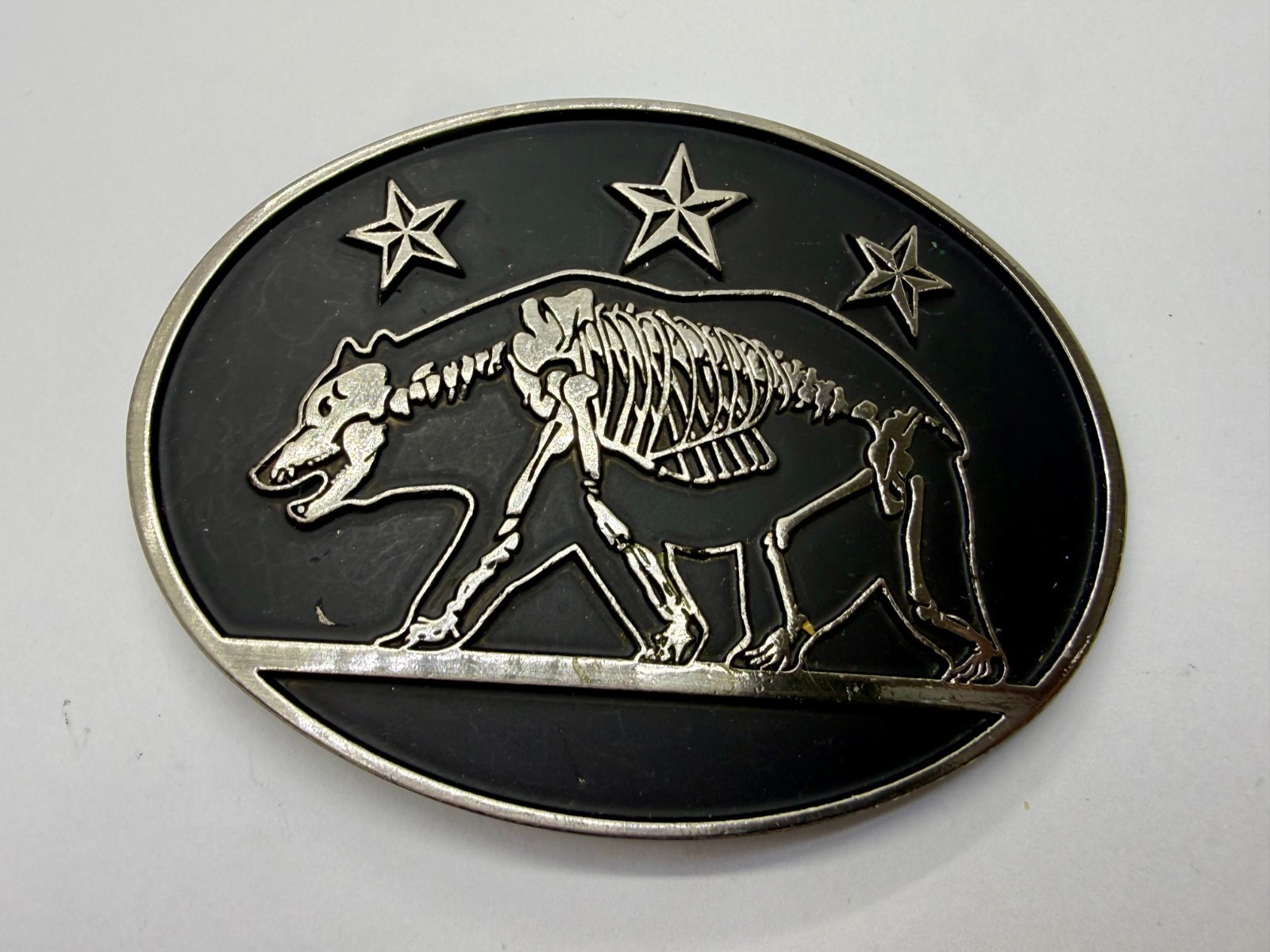 California State Flag Skeleton Grizzly Bear Stars Belt Buckle Chrome 6464