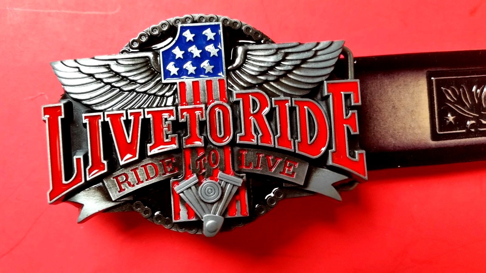 LIVE TO RIDE Leather Belt & Epoxy LTR Buckle (28&Prime;-54&Prime; waist) FAST DELIVERY!