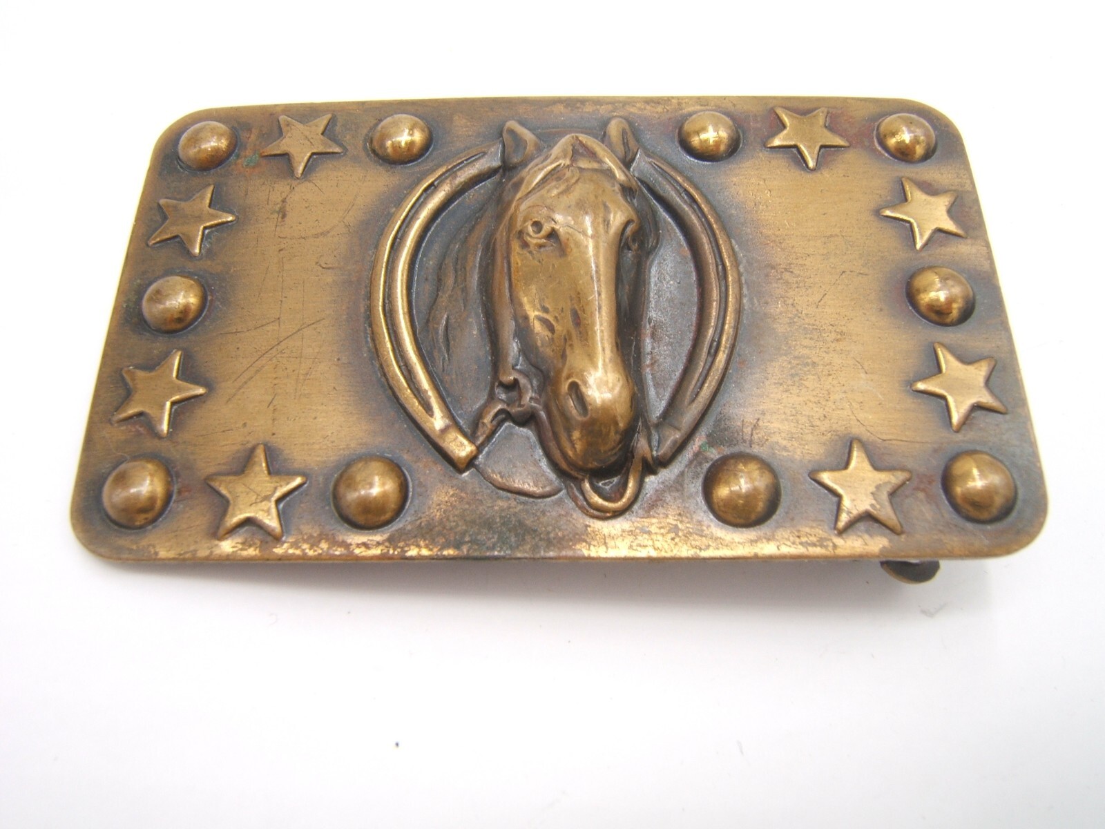 VTG BELT BUCKLE HORSESHOE HORSEHEAD & STARS