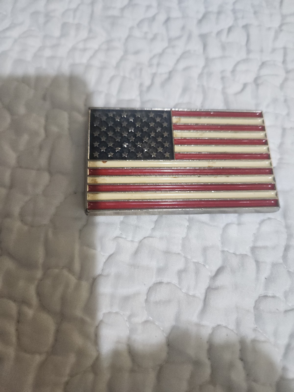 Patriotic Belt Buckle Metal Silver United States of America USA Flag Silver Tone