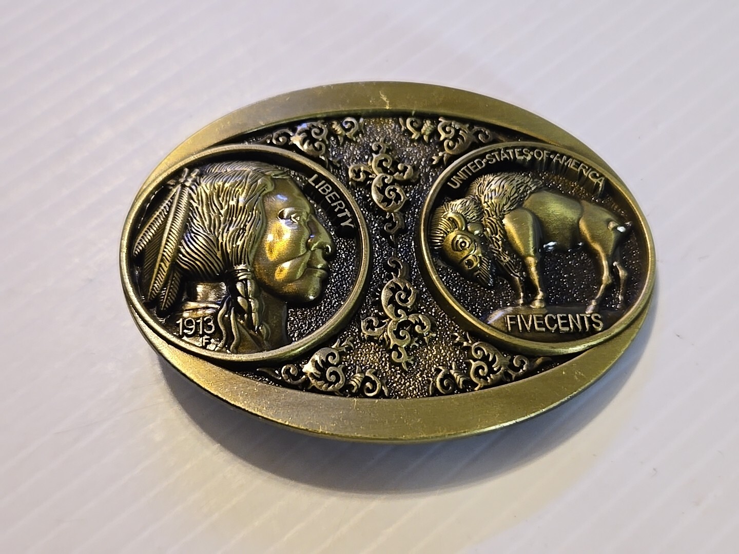 WESTERN BUFFALO NICKEL 5 CENTS Metal Belt Buckle (BRASS LOOKING)