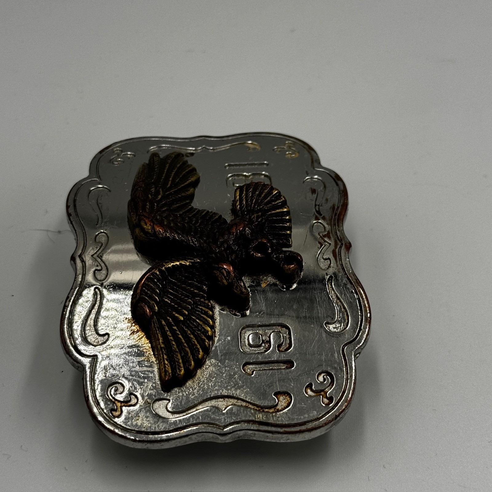 Vintage 1981 Eagle Belt Buckle Western Americana Silver Bronze Two Tone 80s
