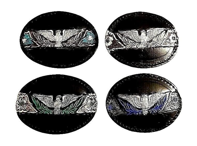 EAGLE Leather BELT BUCKLE Handmade Sm BLACK Western/Biker w/ Hand-painted Colors