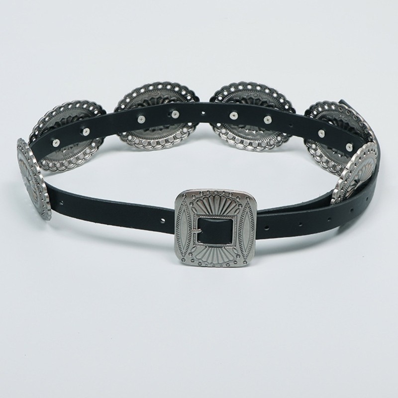 Ethnic Teens Carved Floral Belt Adjustable Buckle Waist Straps for Dress Shirt
