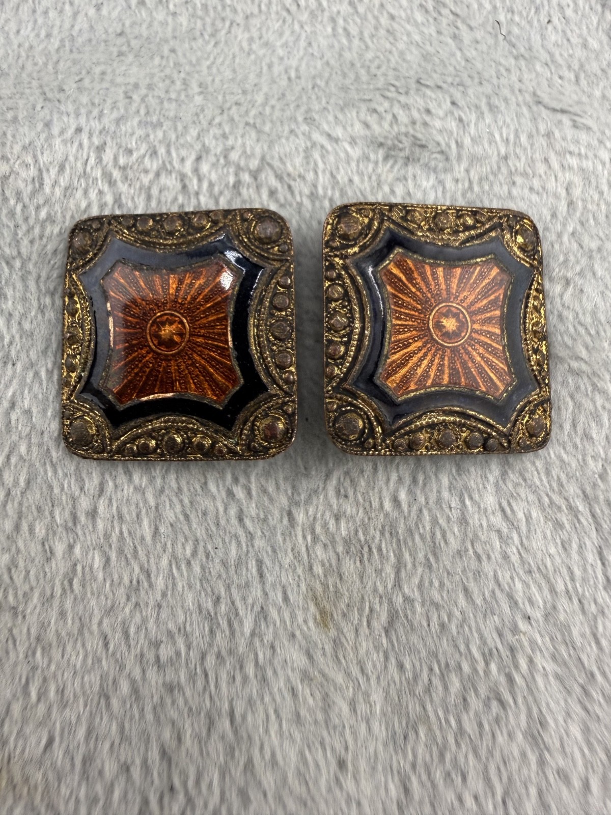 Vintage Women’s Buckle Set Art Deco Inspired Gold Tone Enamel