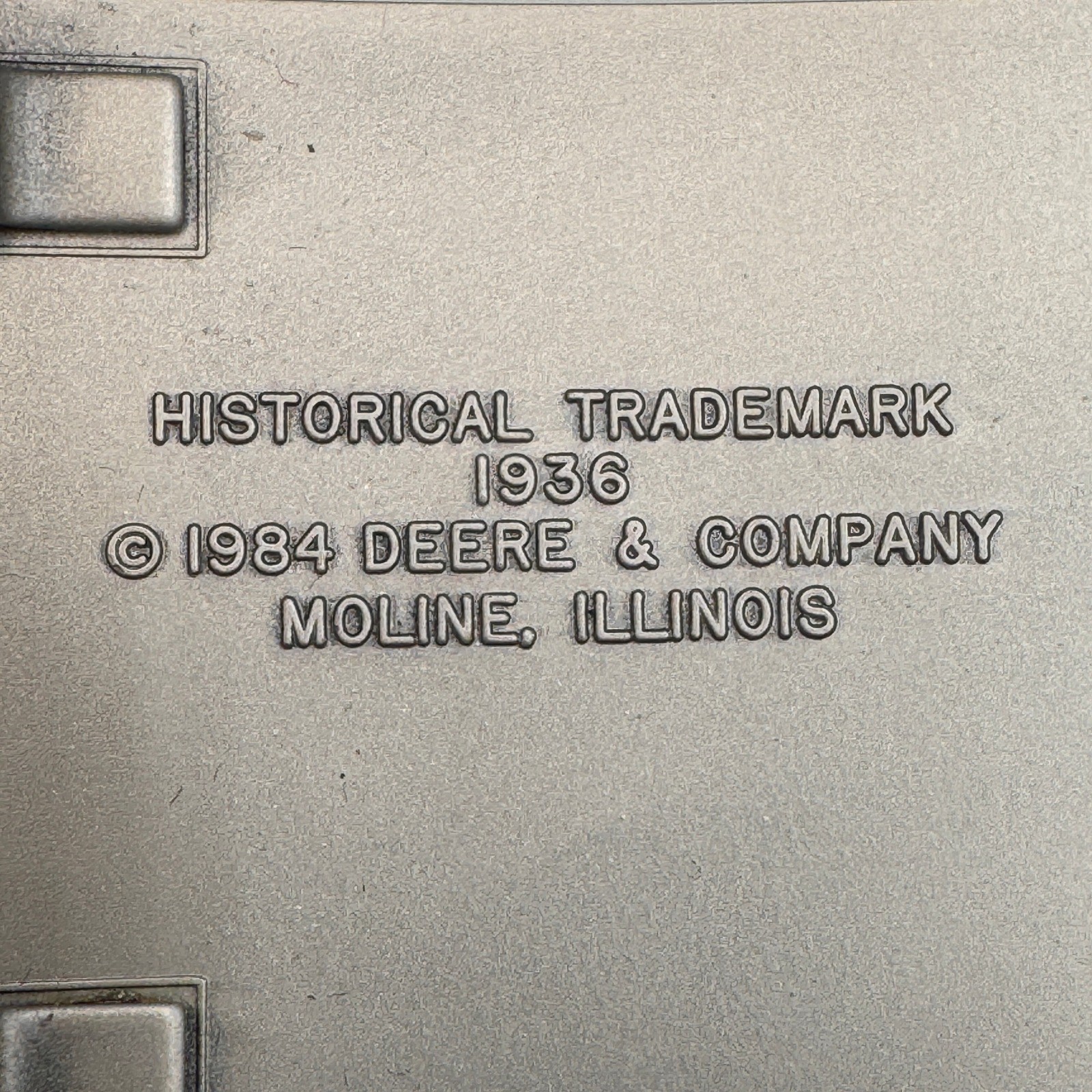 John Deere Vintage Belt Buckle 1984 Historical 1936 Trademark Moline Illinois