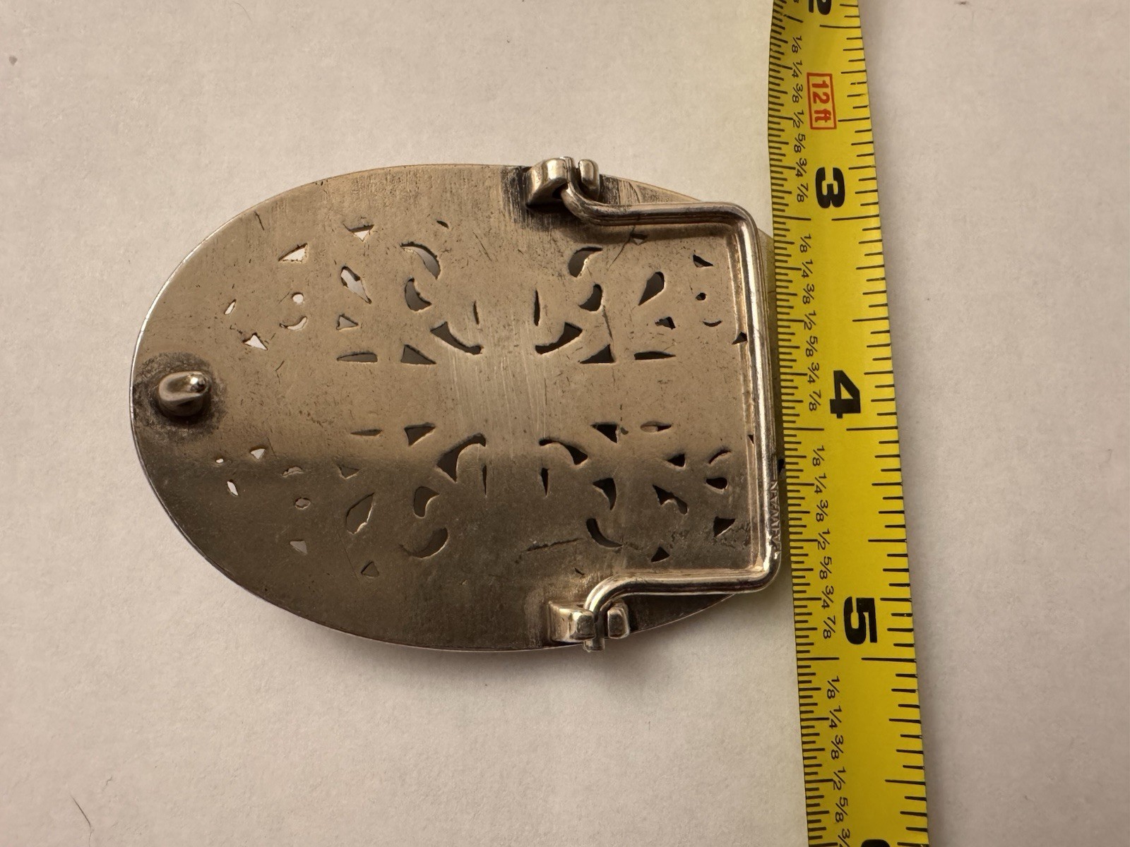 90s Silver tone Oval Cross Belt Buckle Gothic Western Solid Metal 1.5inch Buckle