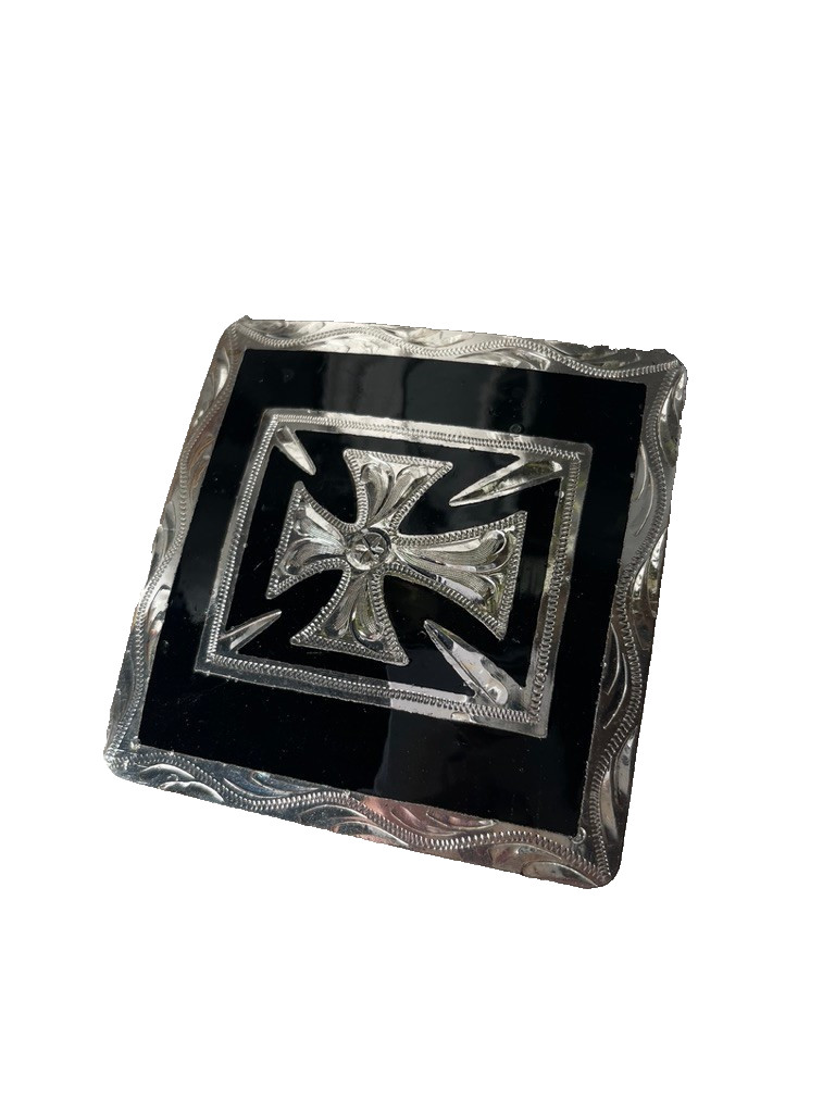 Western Mens Belt Buckle 3.25 x 3 in Southern Cross Cowboy Black Silver 1.5