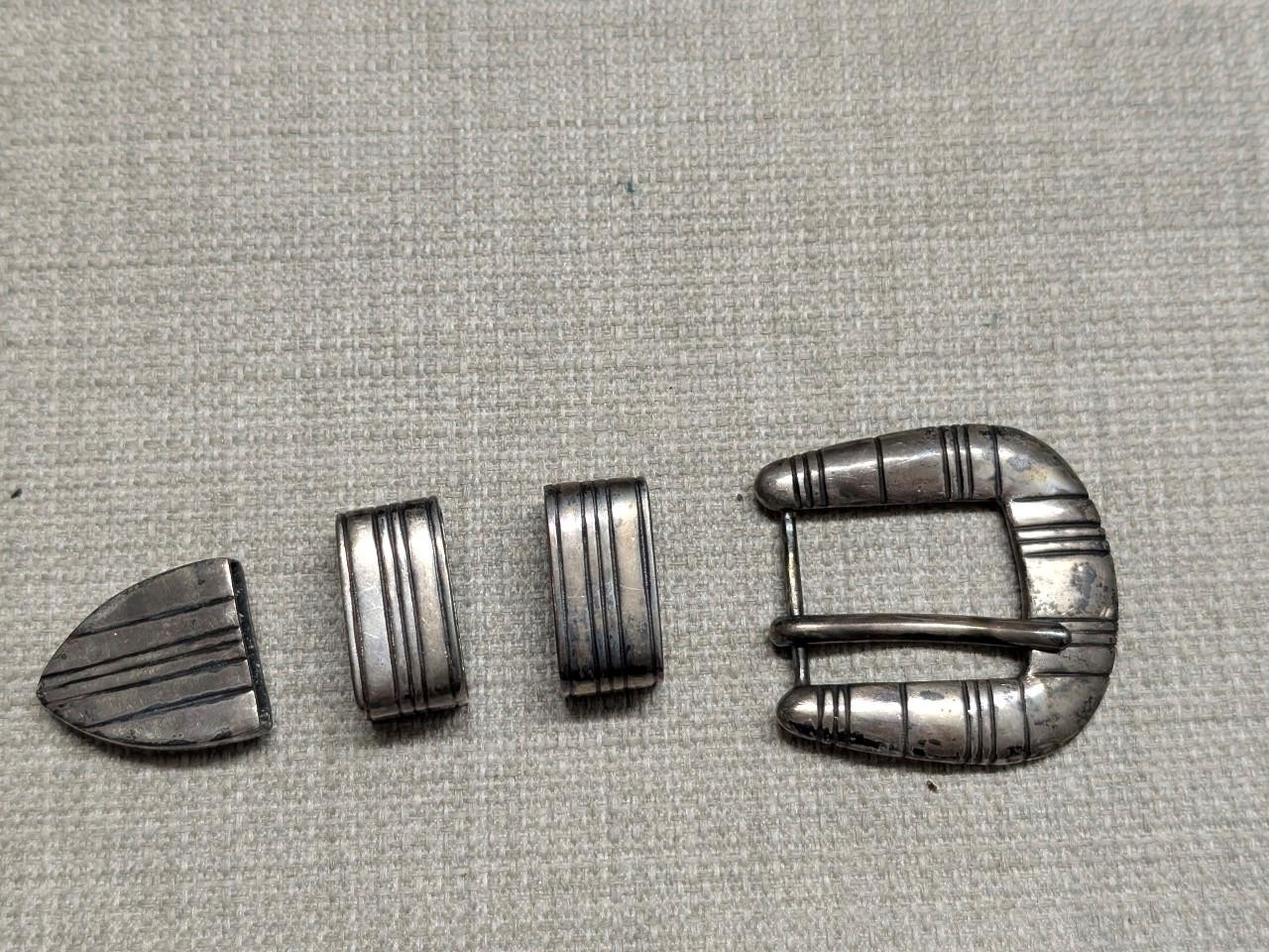 vintage 4PC belt buckle set STERLING SILVER handcrafted RANGER western NAVAJO