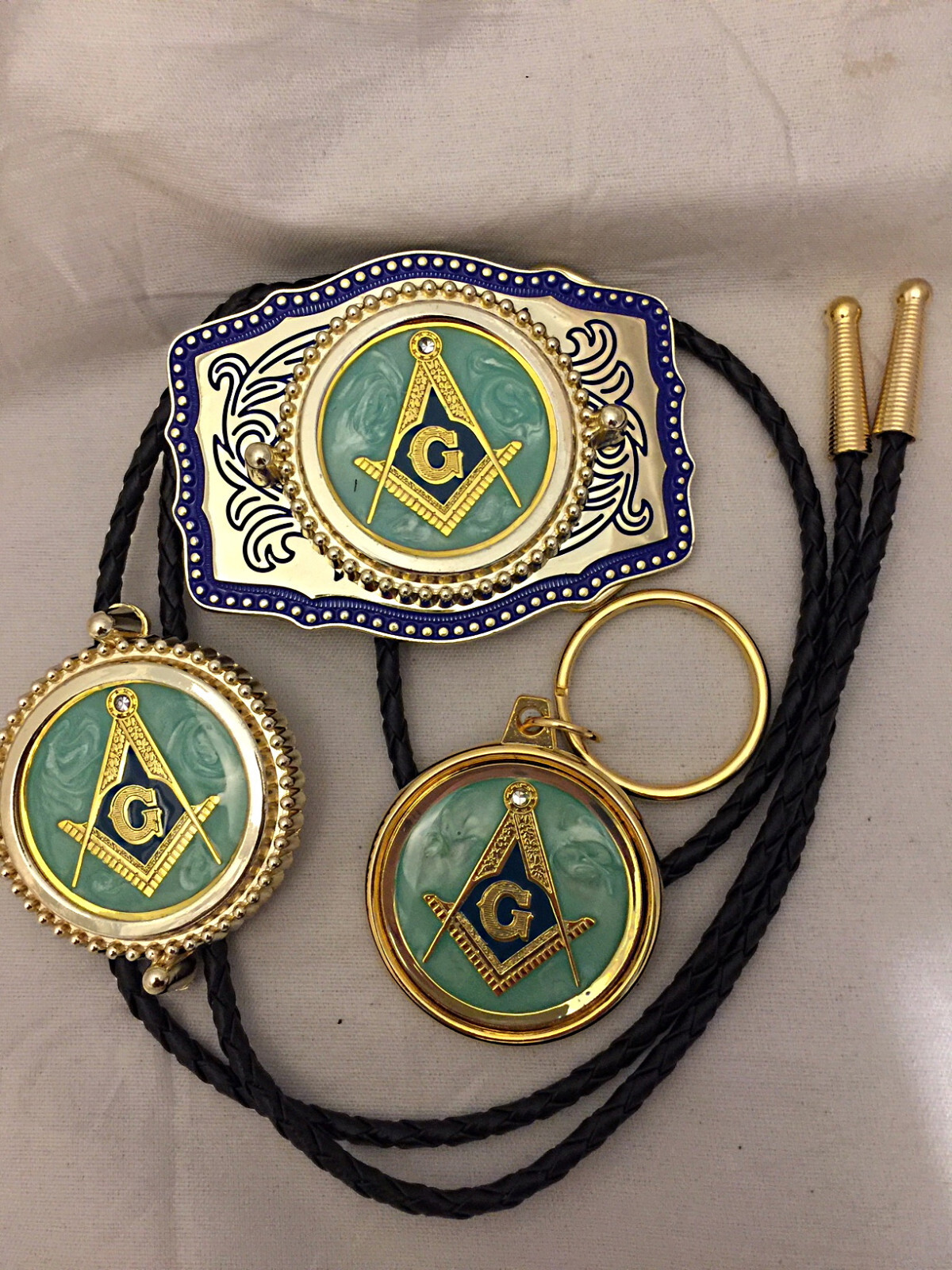 Masonic 3 piece set, belt buckle, bolo and money clip