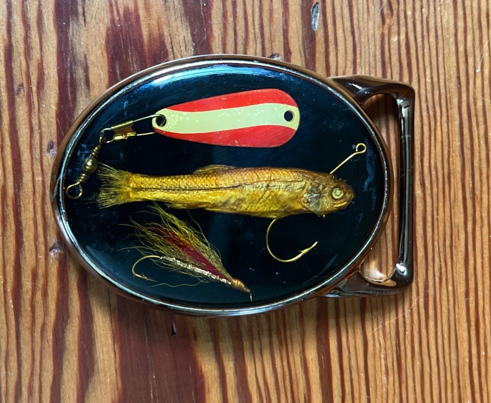 Von West USA Vintage Gold Fishing Lure Belt Buckle Mens Fly Fisherman