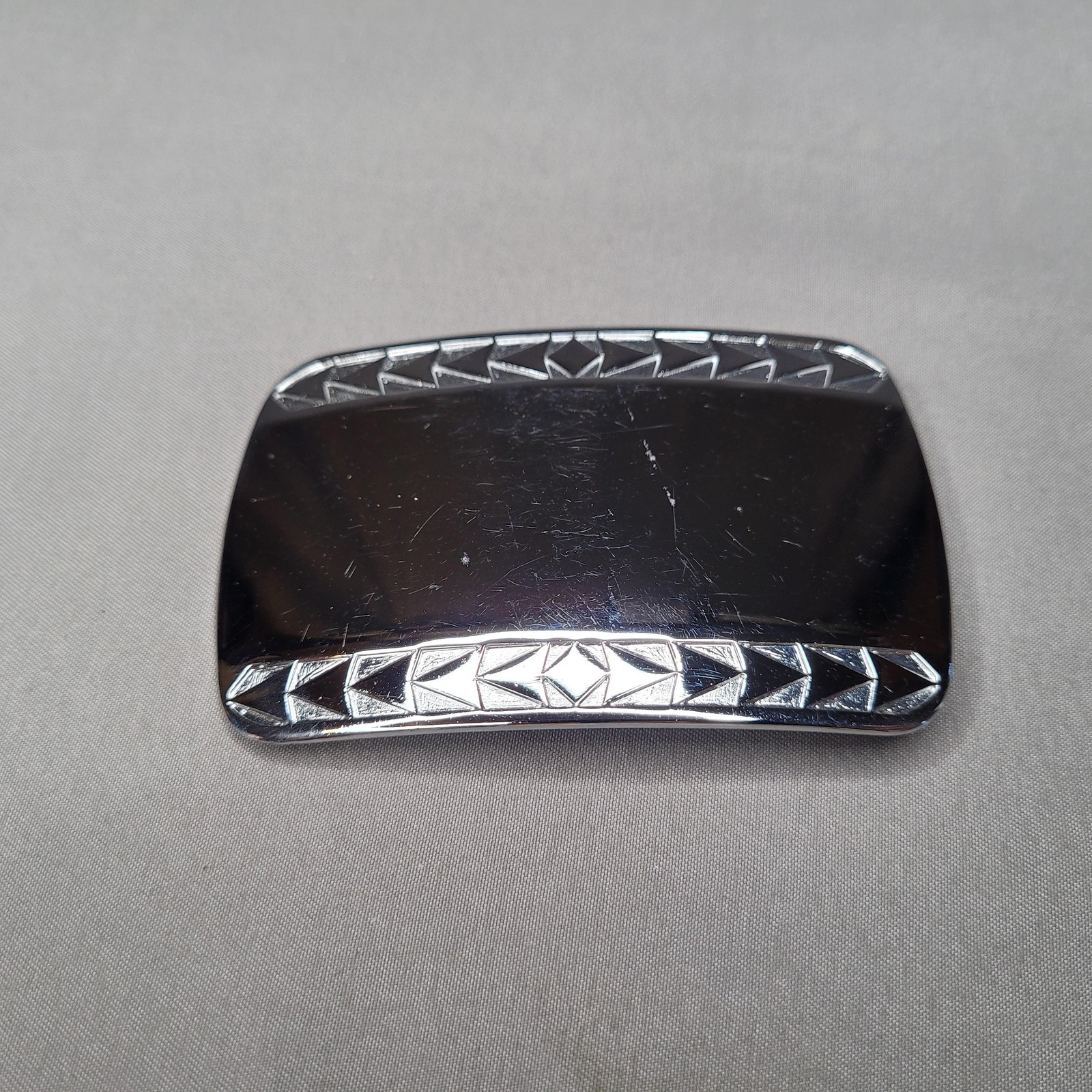 Silver Tone Rectangular Tie Bar Clip Mens Engraved Geometric Pattern Size Shown