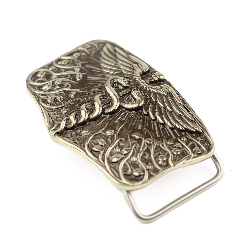 Medical german silver belt buckle Caduceus, Physician Medical Corps belt buckle