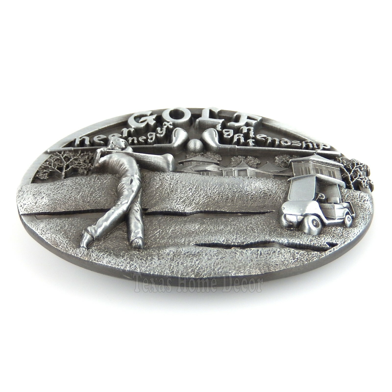 Golf Belt Buckle « Green Oxygen Light Friendship » Antique Silver Fits 1.5&Prime; Belts