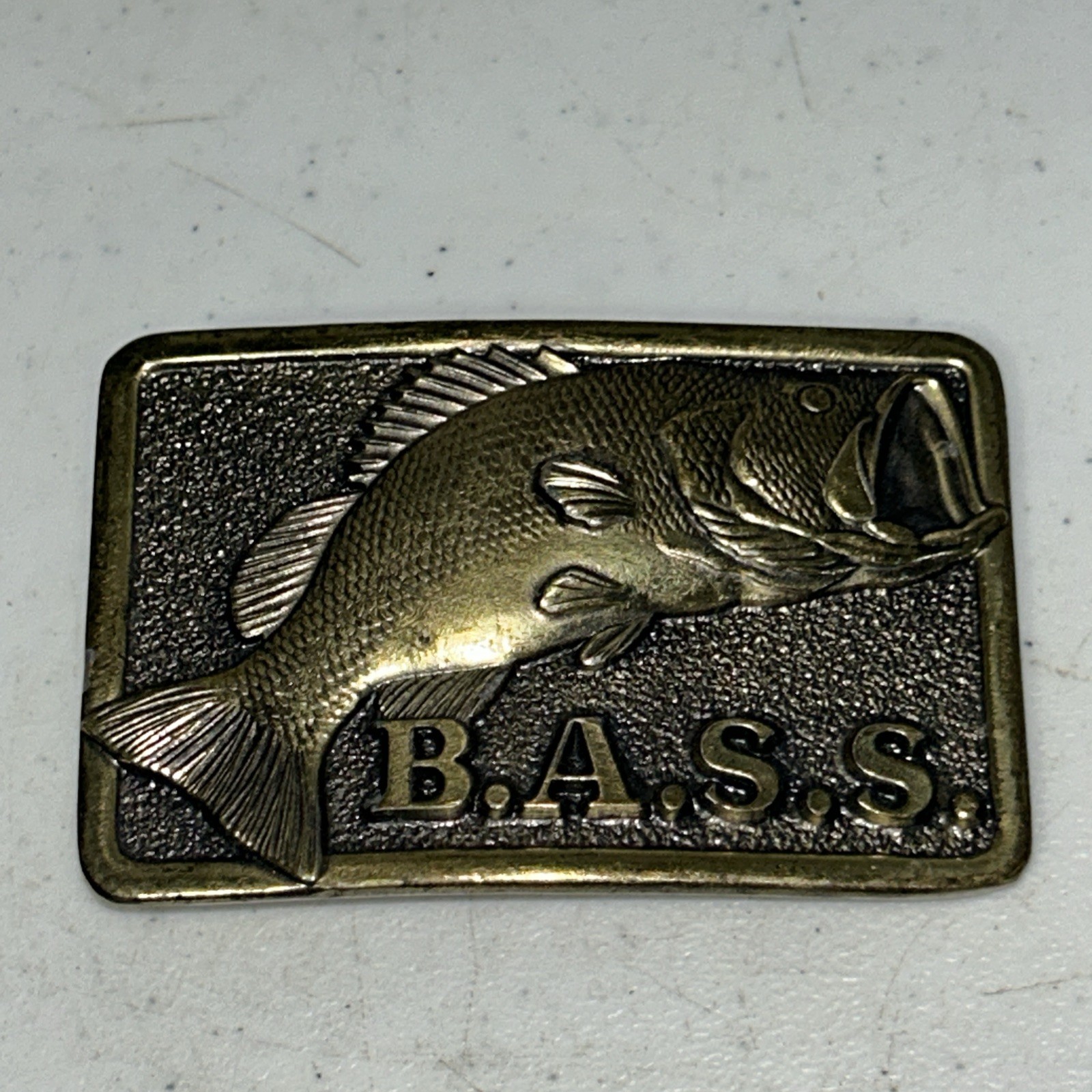 Vintage BASS Belt Buckle Brass Anglers Sportsman Society Member