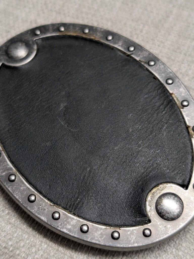 vintage STUDDED belt buckle RIVETED motorcycle WESTERN metal leather y2k