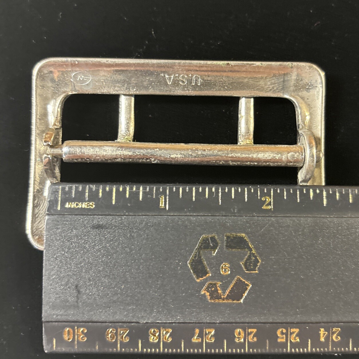 Vintage Solid Brass Chrome Plated 2.25” Double Prong Duty Belt Buckle USA #3