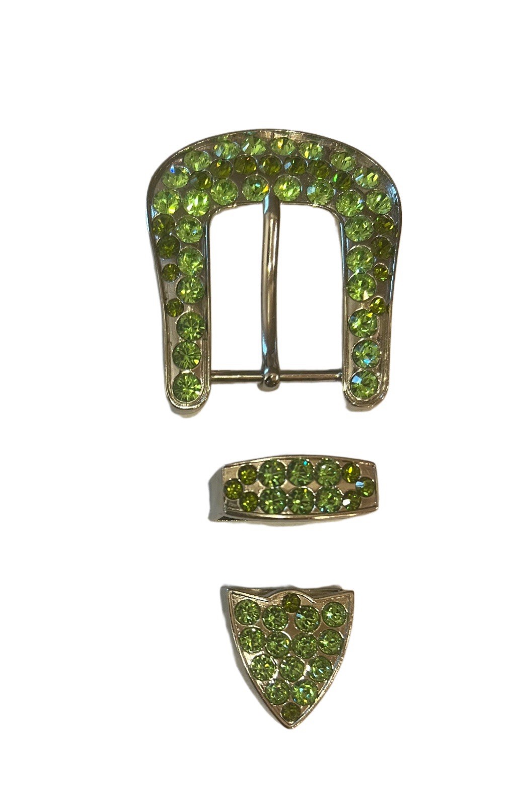 B.B. Simon Full Crystal Belt Buckle Swarovski Peridot & Olivine Color Crystals