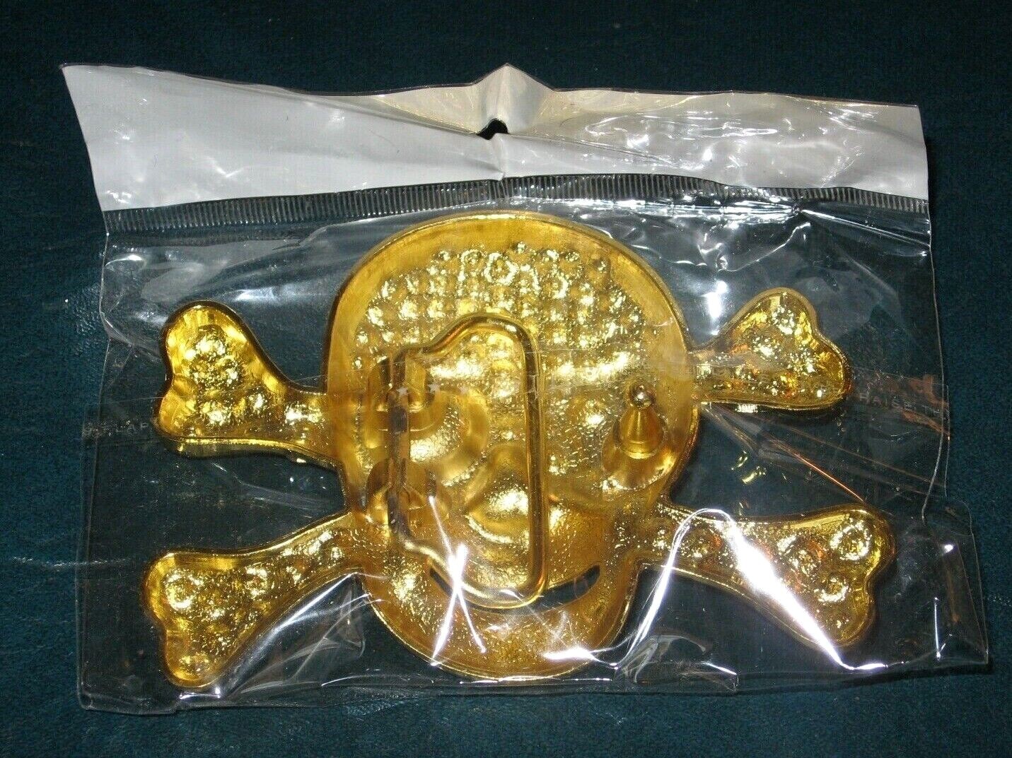 NEW Skull and Cross Bone Belt Buckle w/ BLUE Rhinestones & Gold Finish 4&Prime; Wide