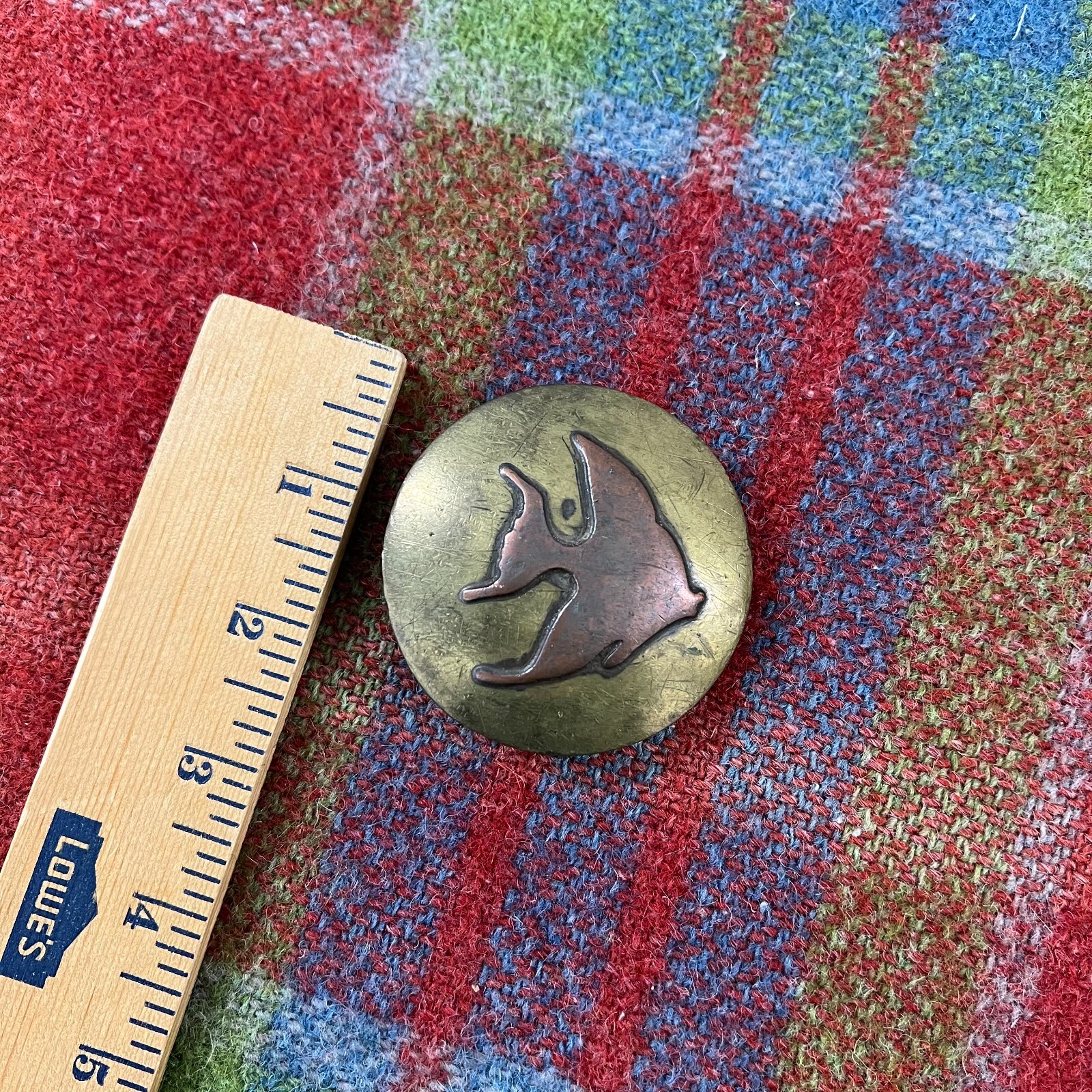Vintage 1960s 70s MCM Modernist Brass Copper Artisan Angelfish Fish Belt Buckle